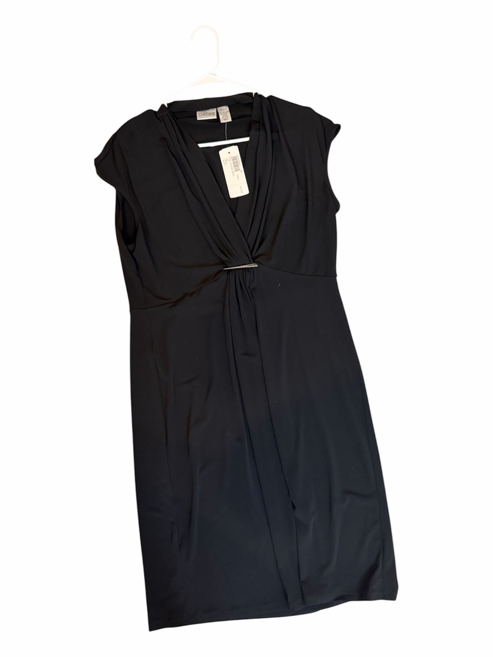 Chico's Black Draped V-Neck Midi Dress